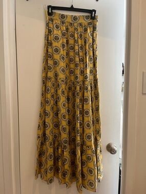 Sunny Yellow Floral Tiered Maxi Skirt